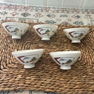 YY Made in Japan Set of 5 Japanese Rice Bowls hand painted 1960’s